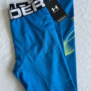 NWT Under Armour Boys Blue Cold Gear Compression Tights Leggings - Large